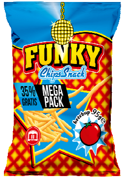 Funky Chips Snack Ketchup Mega Pack 95 g – knusprige Ketchup-Chips im Großpack, ideal für Kioske, Snackautomaten und den internationalen Snackgroßhandel