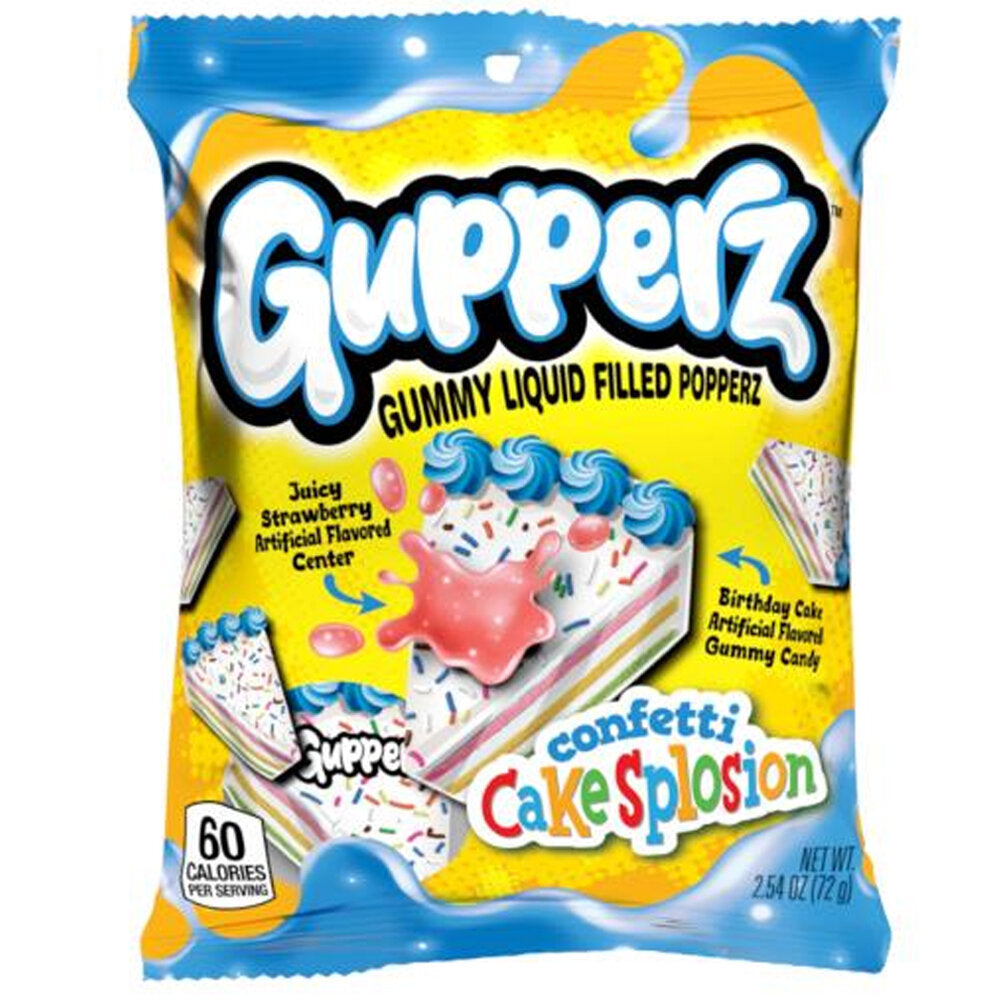 Gupperz Confetti Cakesplosion 72 g – gefüllte Gummibonbons mit flüssigem Kern und Geburtstagstorten-Geschmack