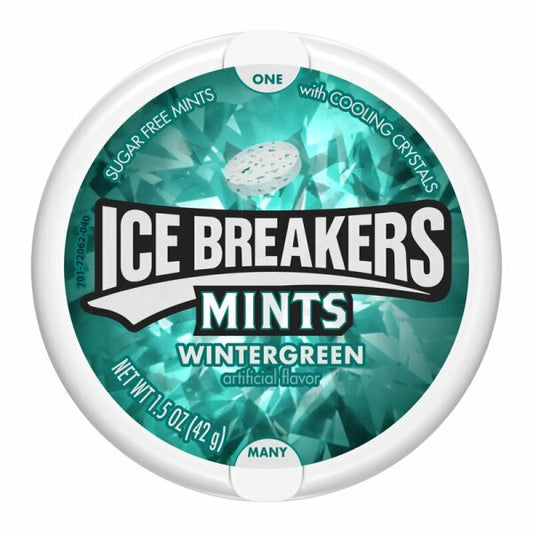Ice Breakers Mints Wintergreen – türkisgrüne Dose mit zuckerfreien Minzbonbons und Cooling Crystals
